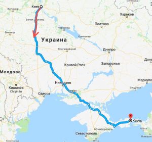 Карта маршрута Киев-Керчь