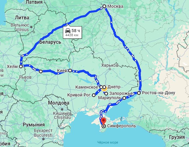 Маршрут перегона авто в  Украину через Беларусь, Польшу, . 