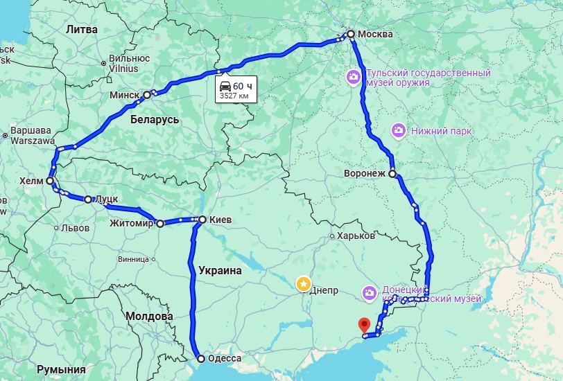Маршрут руху Маріуполь - від LuxBus через Білорусь, Польщу.