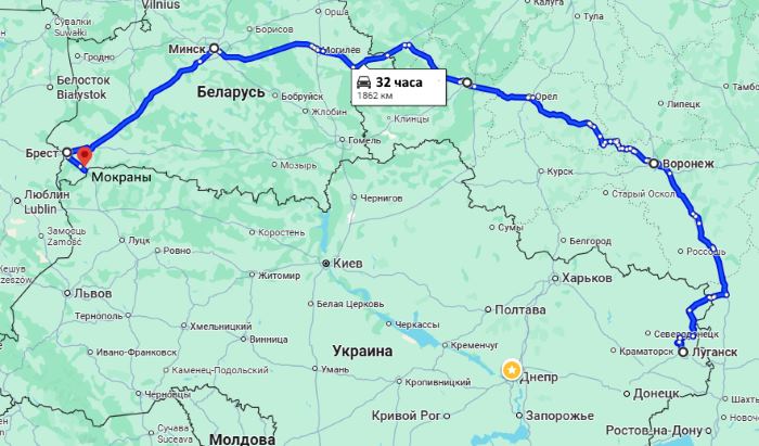 Маршрут движения Луганск-Мокраны