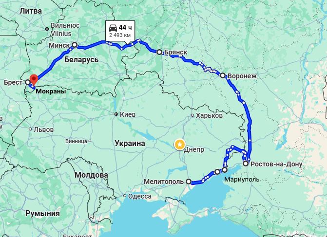 МАршрут двженя Мелитополь-Мокраны .