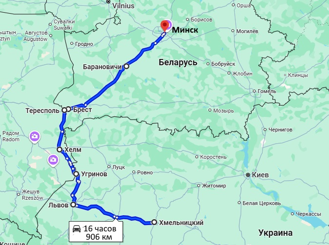 Маршрут движения Винница-Минск